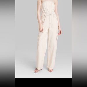 Wild Fable Women's Tube Cargo Denim Jumpsuit Bandeau Strapless Off-The-Shoulder